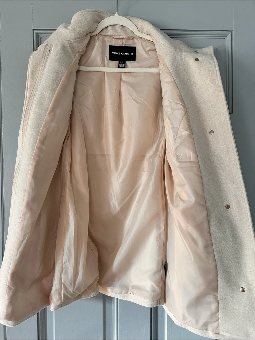 Vince Camuto Cream/Oatmeal Funnel Neck Zip Front Coat Jacket Medium